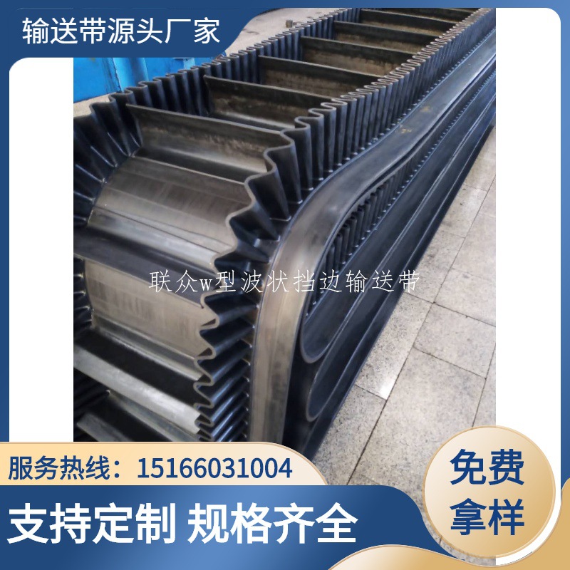 联众供应大倾角裙边挡边输送带 尼龙运输带 EP200挡边输送带