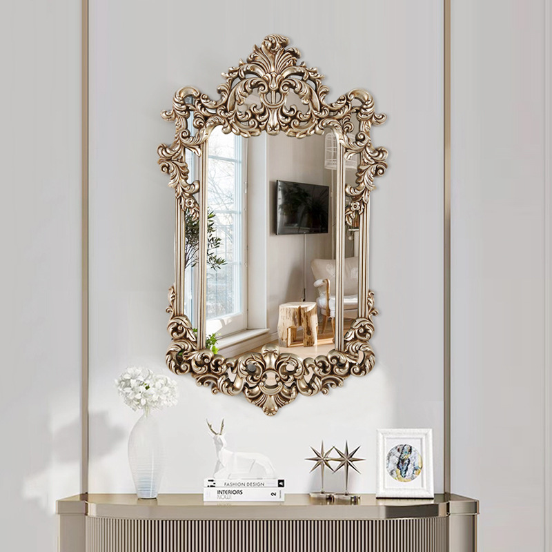 2022新欧式浴室镜雕花卧室化妆镜客厅壁挂装饰镜卫生间镜子浴室镜