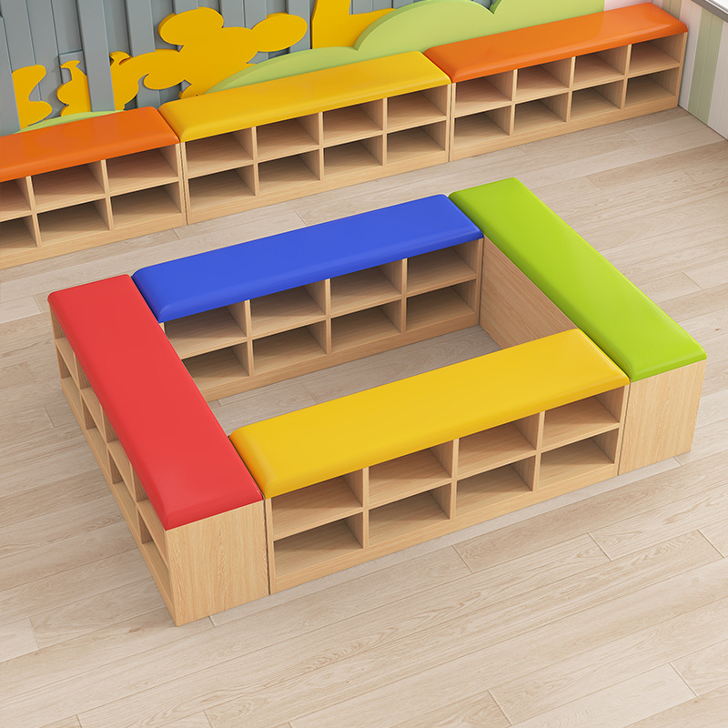 家用门口幼儿园儿童换鞋凳早教沙发凳舞蹈室鞋柜软包长条换鞋凳子
