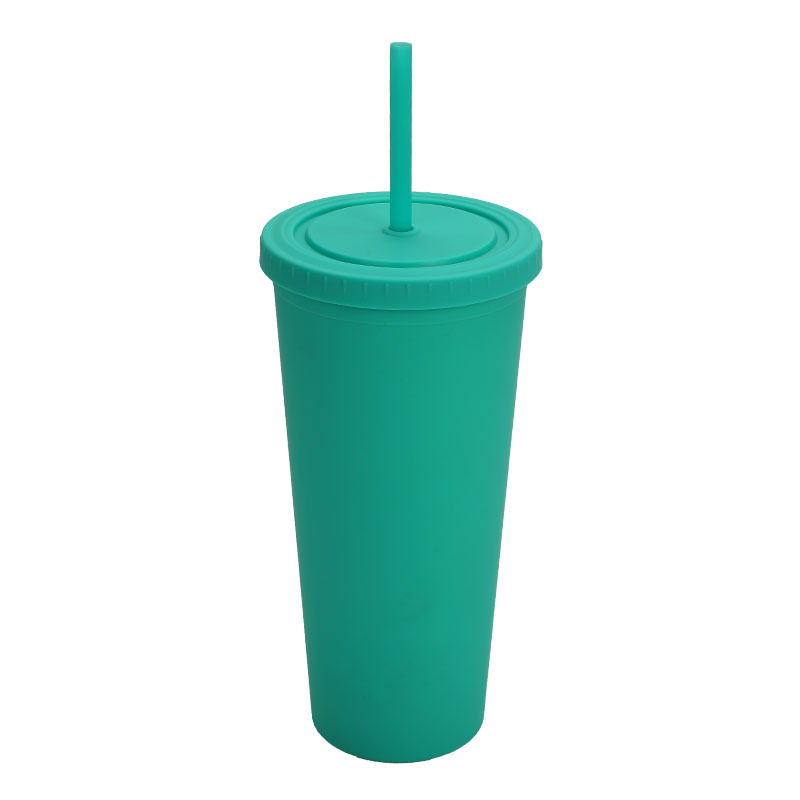 Transfronterizo suministro directo de tazas de paja de plástico de doble capa simple taza de agua de gran capacidad esmaltada de alto valor facial taza de mano lujosa
