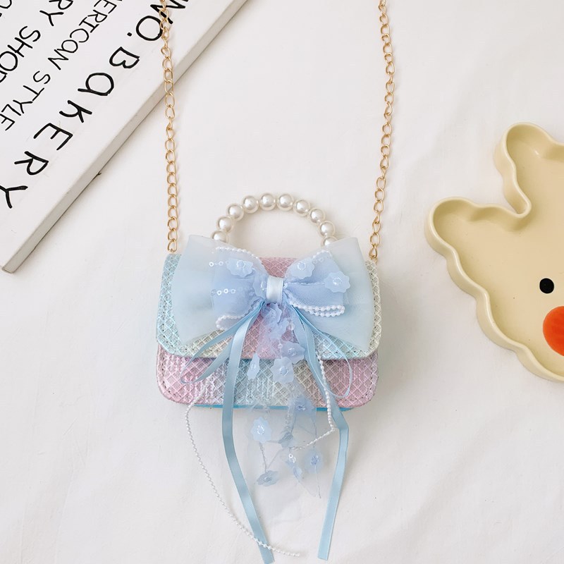 Bolsos de princesa transfronterizos nuevos bolsos de invierno y otoño de encaje de arco de tejido bolsos de mano de chicas cadenas bolsos de mochila accesorios