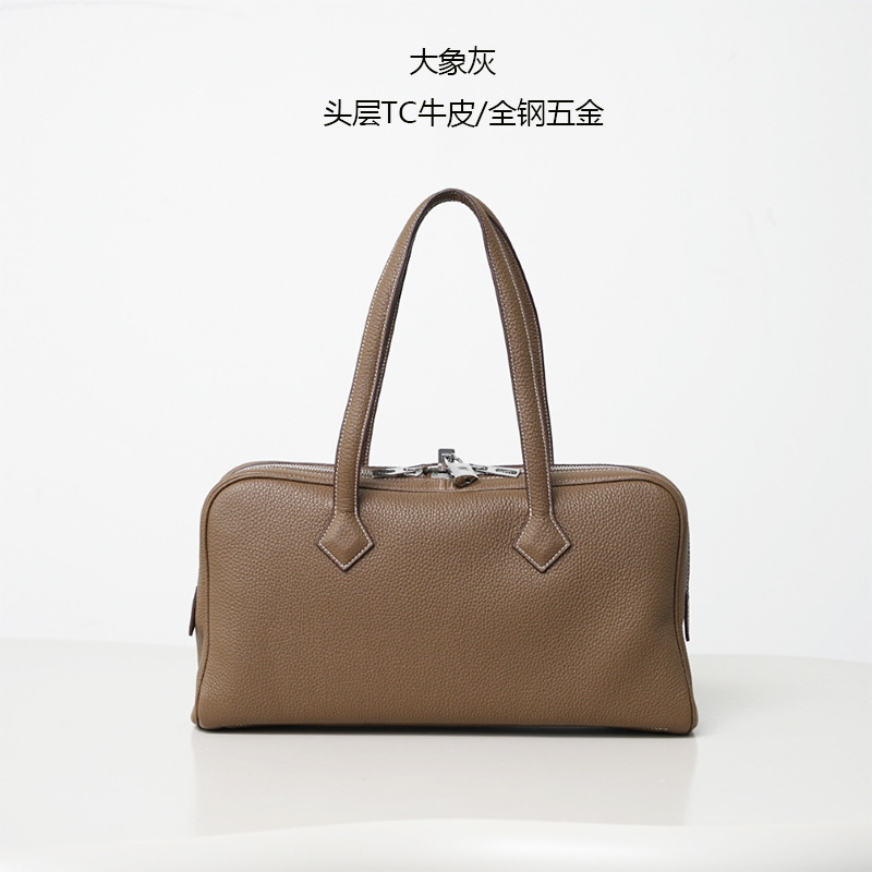 2025新款头层牛皮窄版维多利亚托特包百搭手提单肩保龄球包