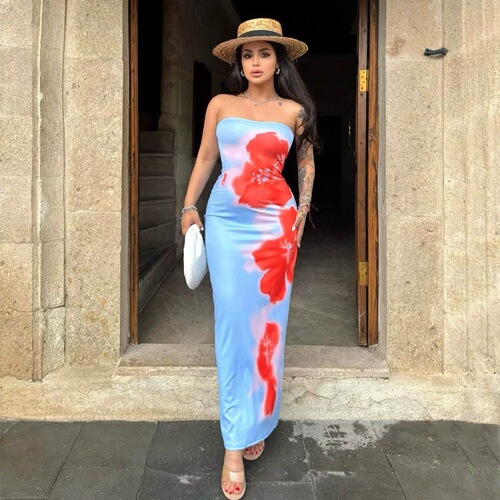 TUME hot sale Southeast Asia, Europe and America women's fashionable sexy slim-fit bag hip print dress