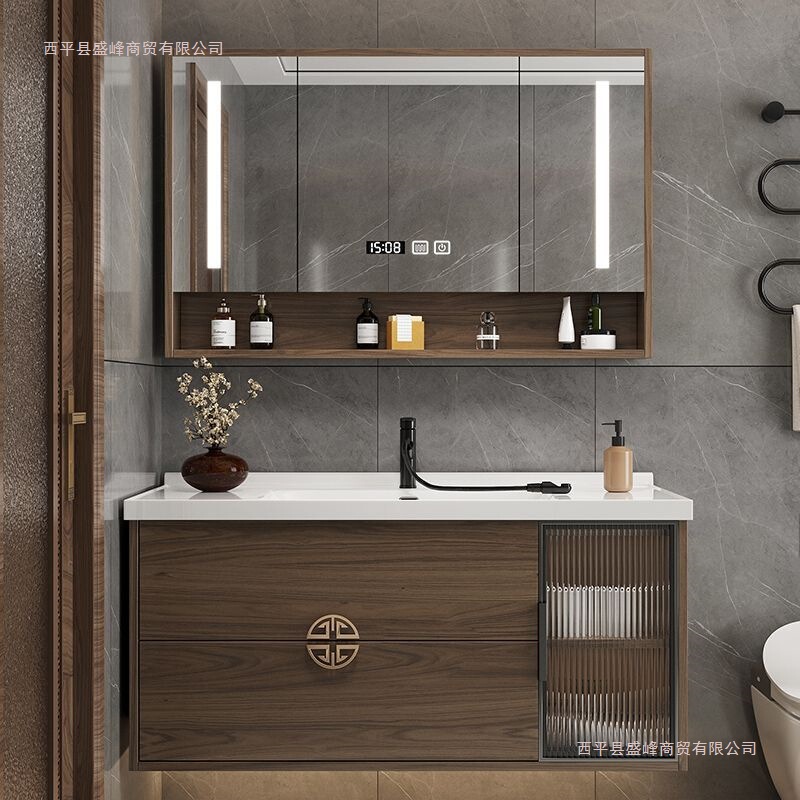 New Chinese Style Wall Cabinet, Bathroom Cabinet, Bathroom Cabinet Combination, Ceramic Integrated Wash Basin, Household Floor Cabinet
