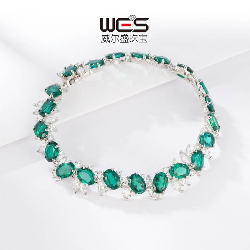 Recolección de calor transfronteriza, lujo ligero, cultivo de lujo, pulsera de esmeraldas, incrustaciones de plata S925, cultivo de joyas de color, estilo europeo y americano