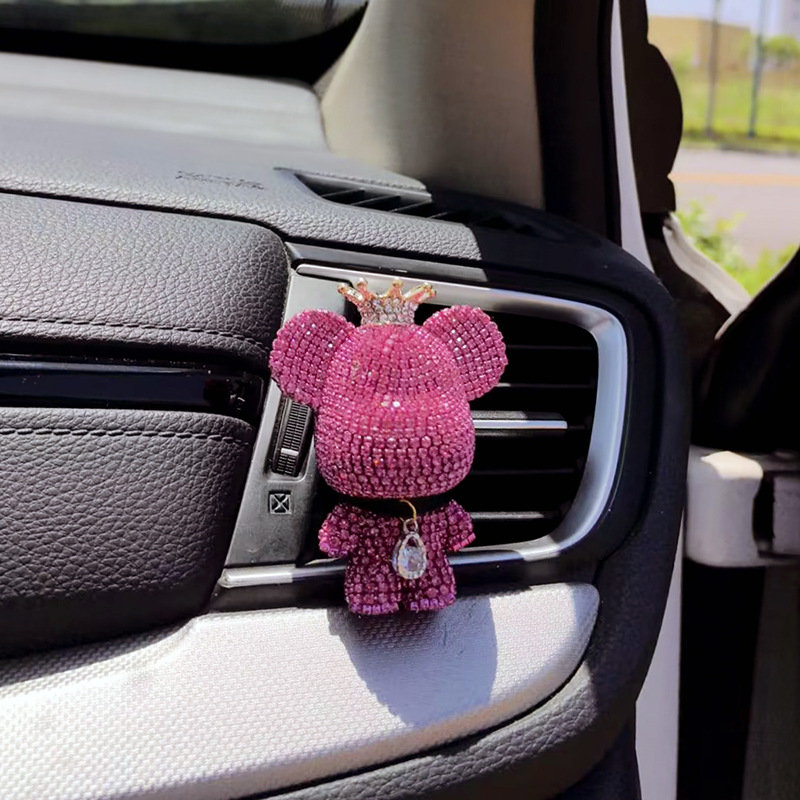 Dibujos animados gran cabeza oso coche aire acondicionado salida de aire decoración coche perfume clip interior accesorios incienso clip aromaterapia hembra diamante