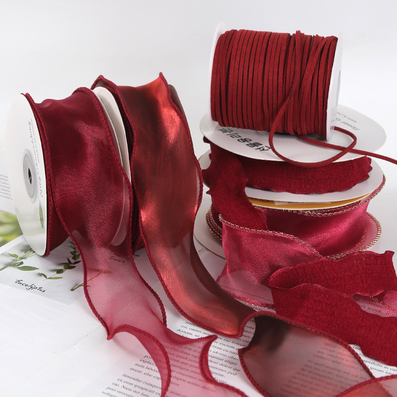 Wine Red Series Ribbon Ribbon diy Handmade Gift Packaging Bouquet Cake Bouquet Decoration Ribbon Ribbon Material