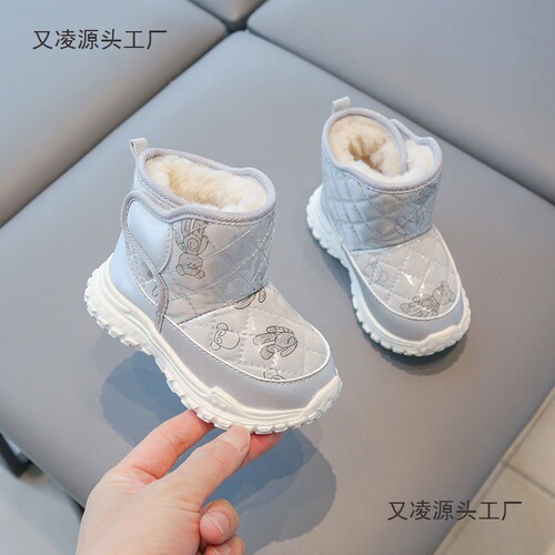 Winter unisex children's warm down-filled cotton shoes, thick waterproof snow boots for girls and boys, suitable for large, medium, and small children