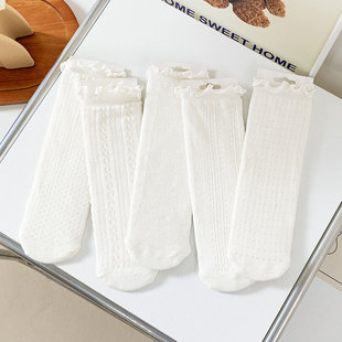 Women's Japanese-style sweet solid color wooden ear pile socks spring and summer breathable thin mesh mid-calf length socks