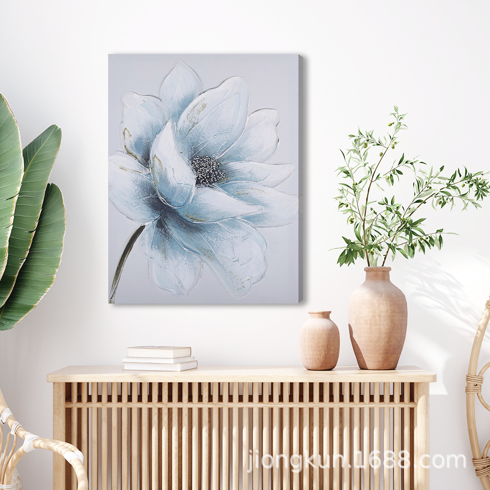 クロスボーダー人気モダンシンプルブルー花キャンバス画サンプルプレート間ホテル装飾画リビングルーム寝室玄関実物
