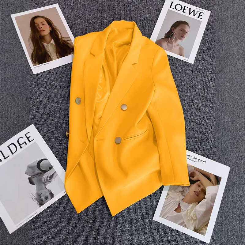 Trendy Women's Blazer 2026 Spring New Korean Style Versatile Double-Breasted Commuter Gold Yellow Small Suit Jacket