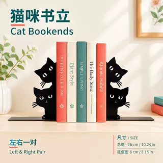 黑猫偷看金属镂空书立L型动物装饰铁艺书挡桌面书架收纳书夹文具