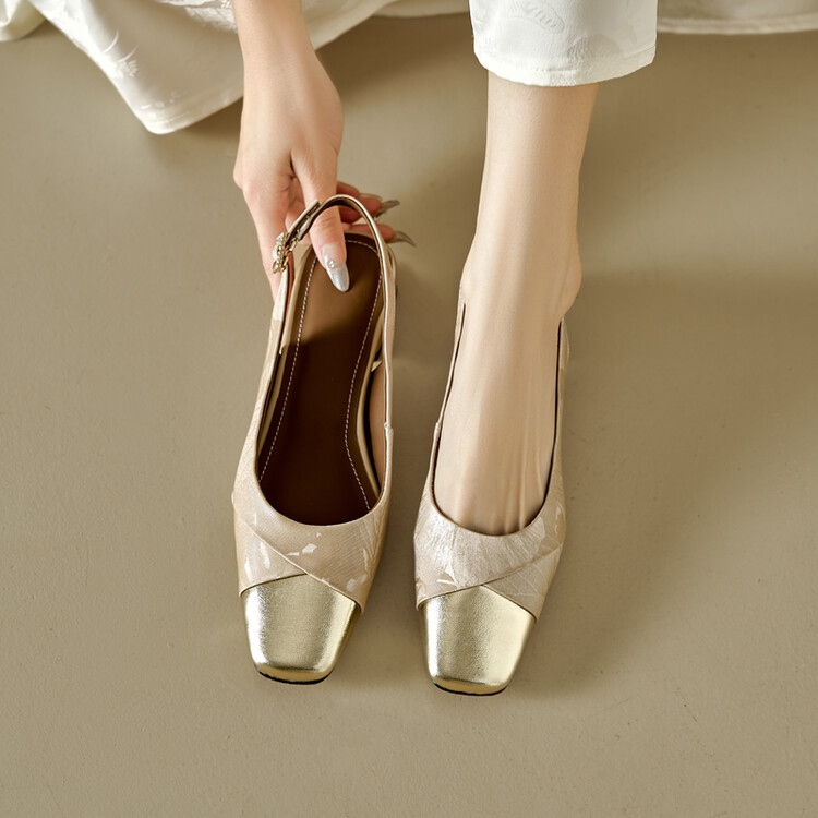 Sandal bít mũi nữ da bò phối màu gót thô 5 cm — Màu xanh lá, Màu mơ chi tiết 24