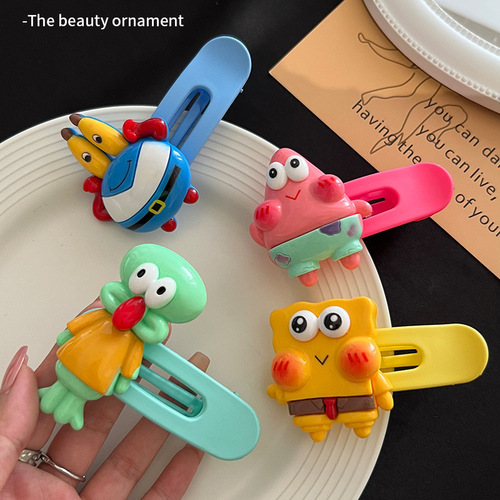  New Cartoon SpongeBob Pie Big Star Hair Clip Acrylic Duckbill Clip Cute Side Bangs Clip Wholesale