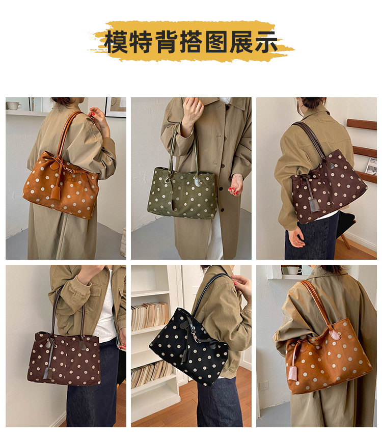 Túi tote đeo vai cỡ lớn họa tiết chấm bi, phong cách tối giản tiện đi làm — màu cà phê, màu nâu, xanh lá cây, đen chi tiết 7