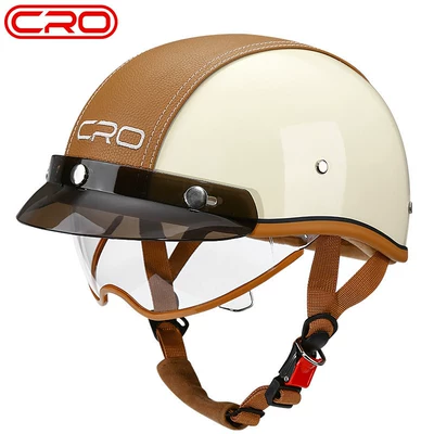 3C Certified Retro Motorcycle Helmet for Men and Women, Summer Half Helmet for Motorcycles, Scooters, and Electric Bikes, Japanese-Style Helmet (Motosiklet kaskı (dəbilqə)) - cro-summer-helmet-off-white-transparent-mirror-m-55-56cm-head-circumference