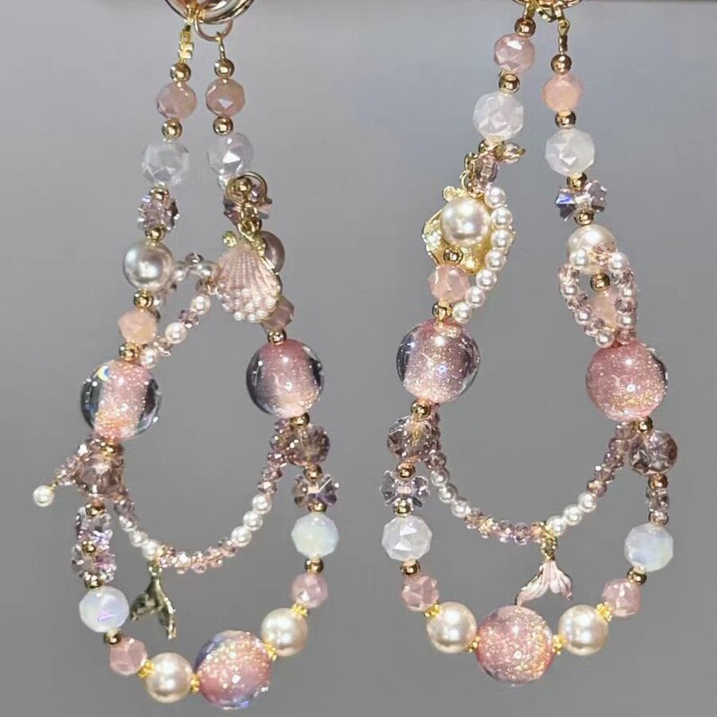 [Pink Shell Star Chain] Summer Atmosphere Shell Beaded Mobile Phone Chain Fashion Hanging Chain Keychain Bag Pendant