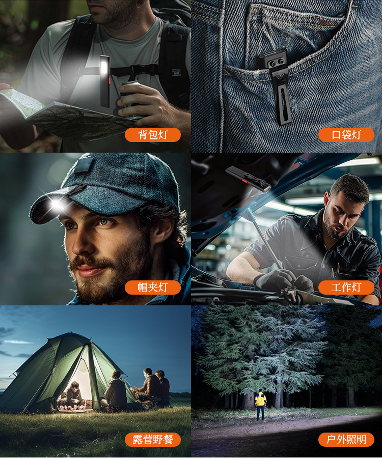 Aluminum Alloy Ultra-Thin Pen Clip Cob Work Light Magnet Inspection Light USB Charging Led Multi-Function Lighting Auto Repair Light