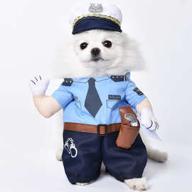 狗狗猫咪衣服抖音黑猫警长交警直立装宠物夏季可爱变身薄款站立装