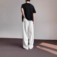 美式复古白色牛仔裤男女2025春秋季潮牌直筒裤宽松休闲裤子