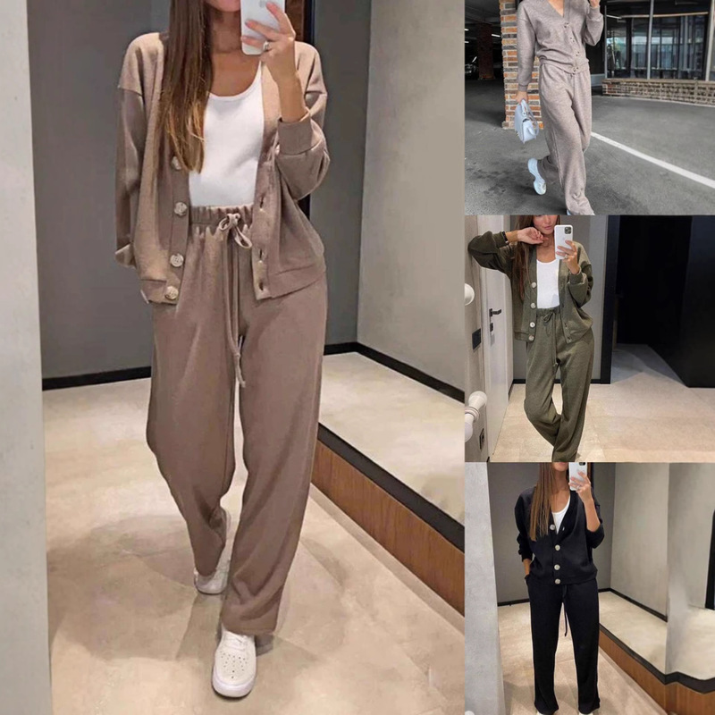 2025 Autumn and Winter New European and American Cross-Border Amazon Independent Station Hot Selling Casual Sports Suit Cardigan Tops Women's Clothing