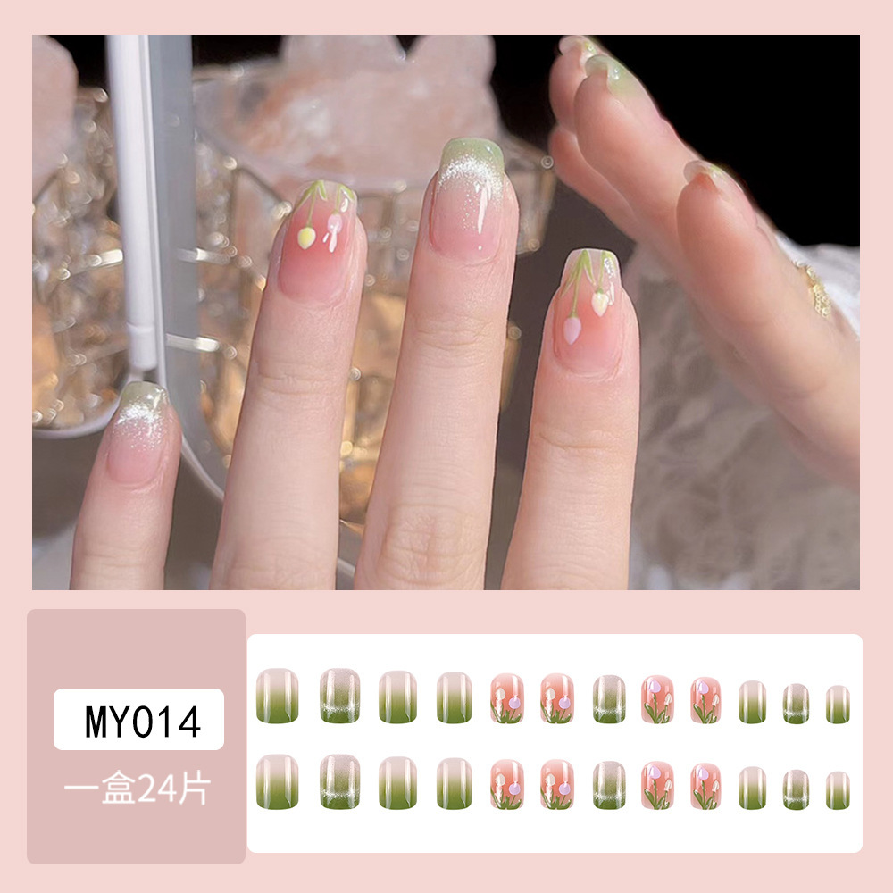 Pequeño libro rojo ojo de gato gradiente desgaste uña flor tridimensional manicure francesa 24 piezas de uñas falsas productos terminados venta directa