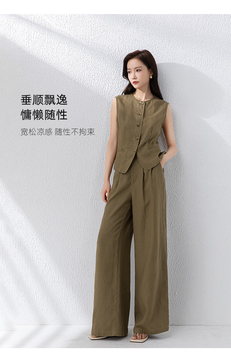 Bộ quần áo vải lanh nữ ống rộng phối áo vest gile thiết kế thời trang đi làm — 84274 (quần) chi tiết 21