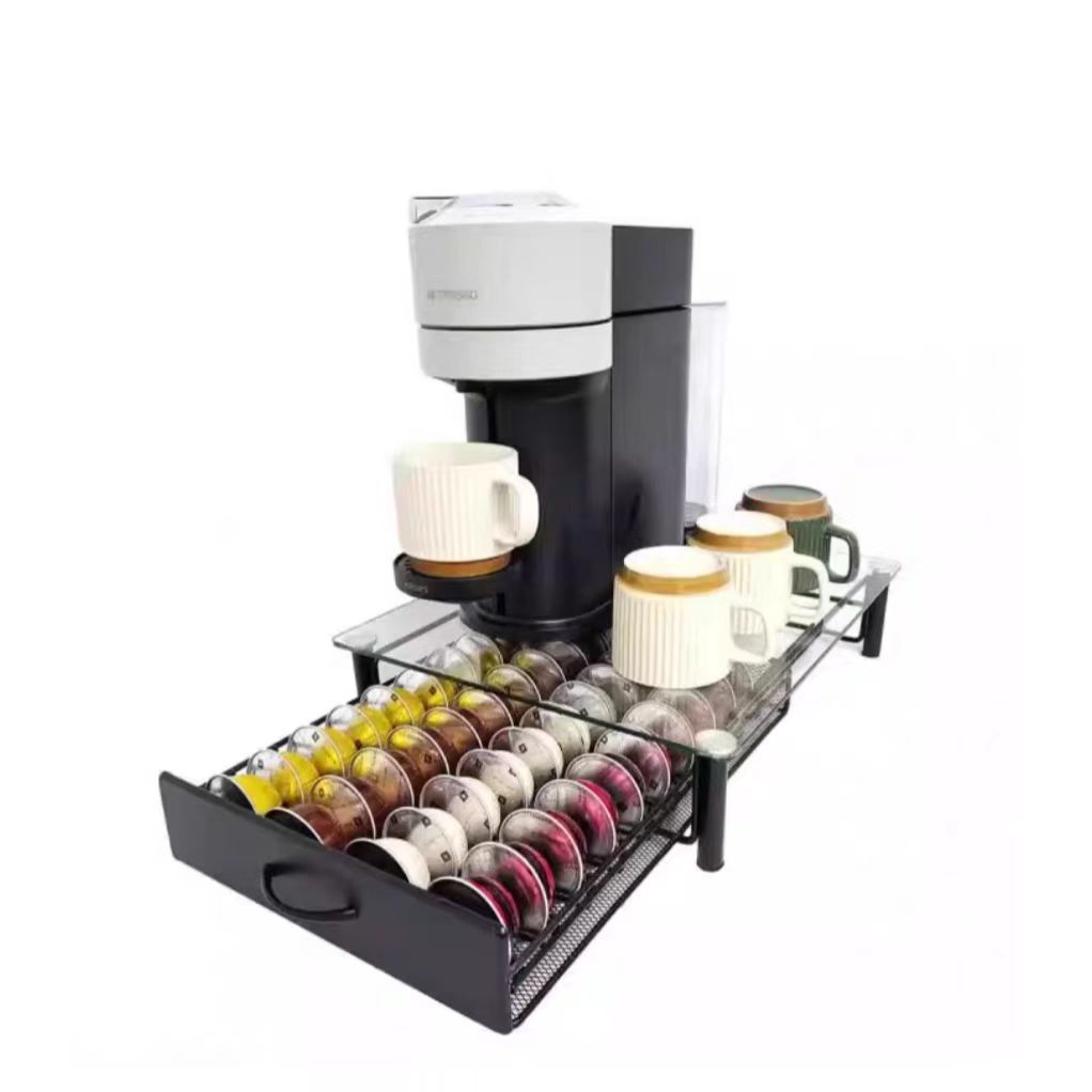 Organizador de Cápsulas de Café Tipo Cajón Vertuoline, Caja de Almacenamiento de Vidrio para 40 Cápsulas, Gran Capacidad