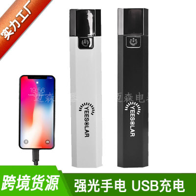 outdoors Flashlight Strong light portable battery Mini flashlight USB charge on foot Portable household lighting Flashlight
