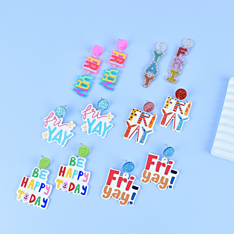 Кулон-слово 'New Friday Happy Day Earrings Cross -border FRIYAY Friday Happy Firebird French French French French French Fried Leopard Ear Female Women'