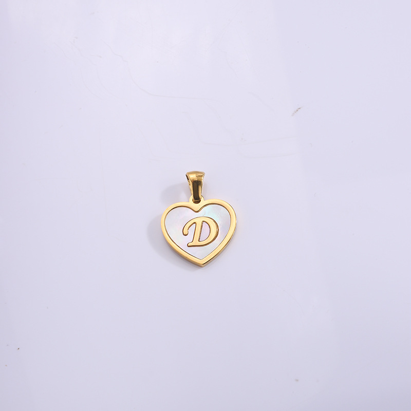Nuevo colgante de corazón de melocotón de acero de titanio, accesorios de concha de letras inglesas, colgante pequeño, joyería de amor de bricolaje, collar a juego
