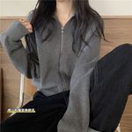 翻领长袖针织开衫女秋冬2025年新款韩版宽松显瘦百搭毛衣外套上衣