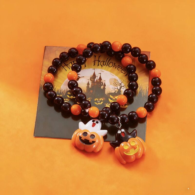 European and American Hot Selling Funny Pumpkin Lantern Halloween Bracelet Female Skull Pumpkin Ghost Beaded Bracelet Beaded Set