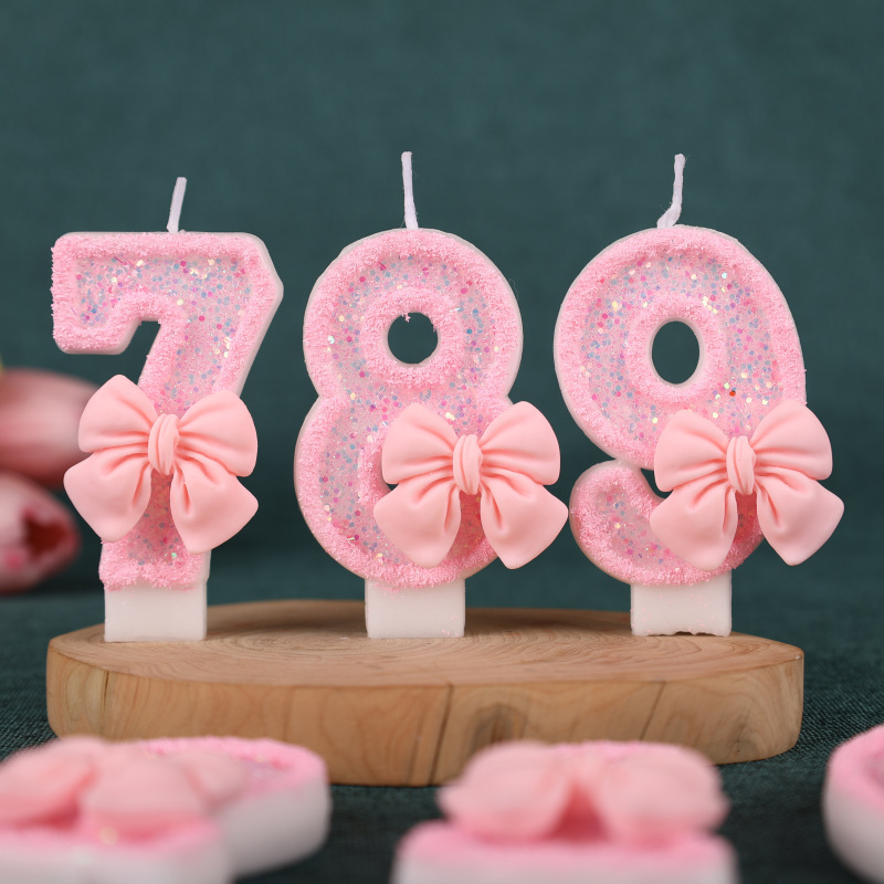 国境を越えた売れ筋のピンクのリボンデジタル誕生日キャンドルケーキデコレーション1歳の手作り誕生日キャンドル0-9|undefined