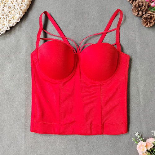 Sweet and fresh long camisole, worn outside and inside, with a fishbone bra-style tunic top, European and American tight-fitting tube top