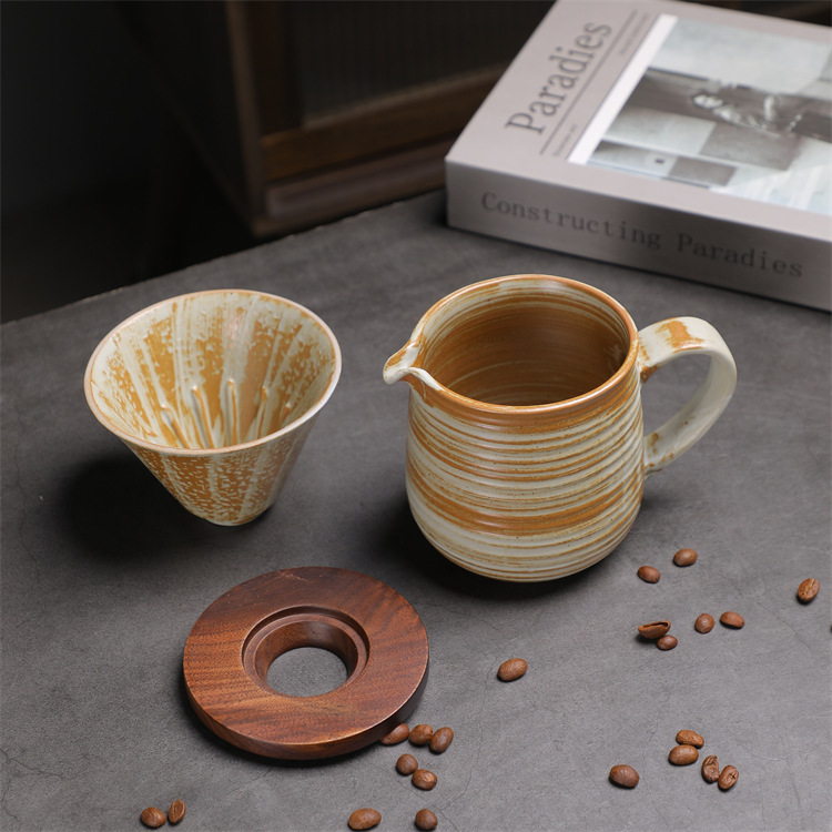 Ceramic Coffee Pot Set Vintage Style Hand Brewed Coffee Maker_voghion.com