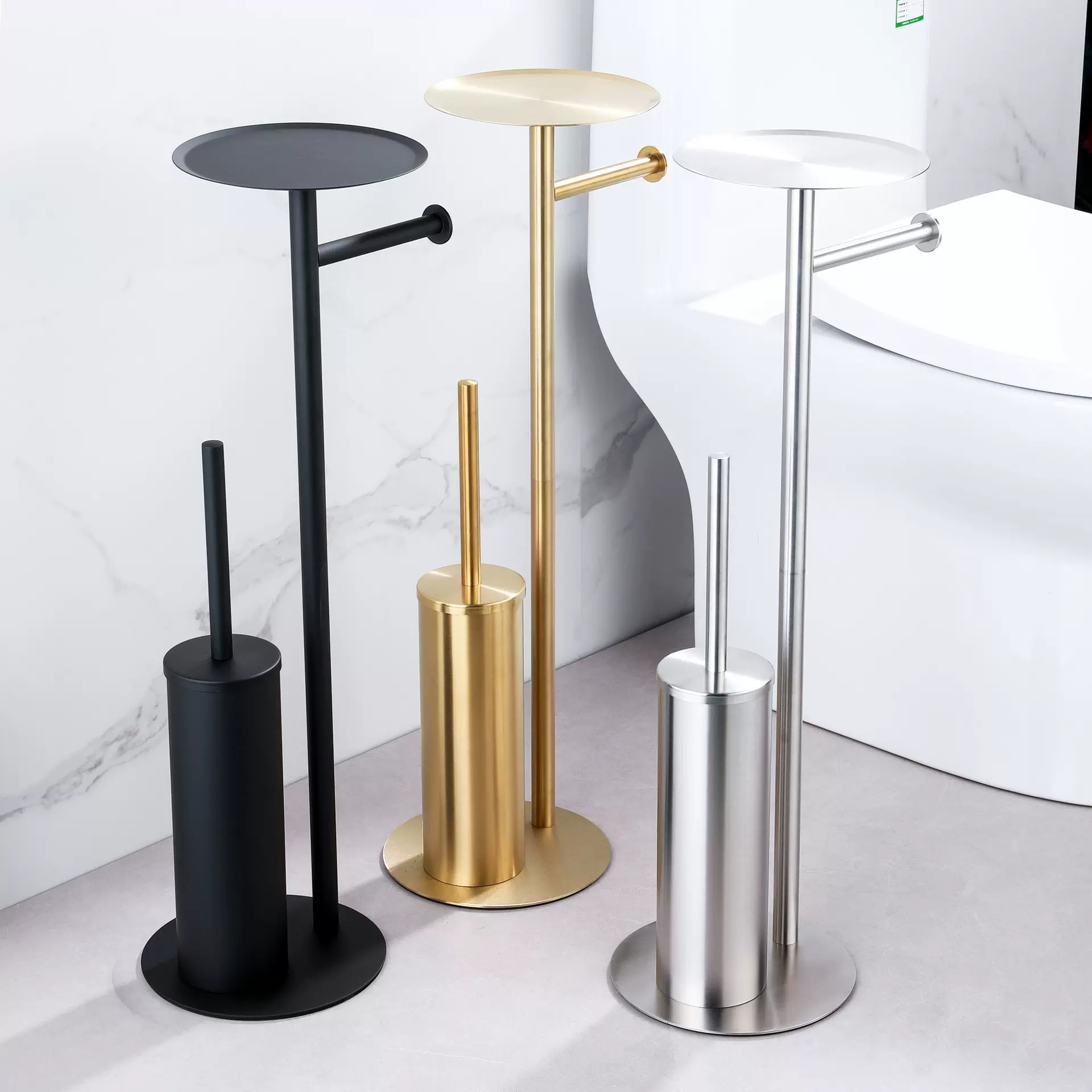 浴室洗手间落地不锈钢防潮清洁马桶刷带厕纸架立式创意一体收纳架