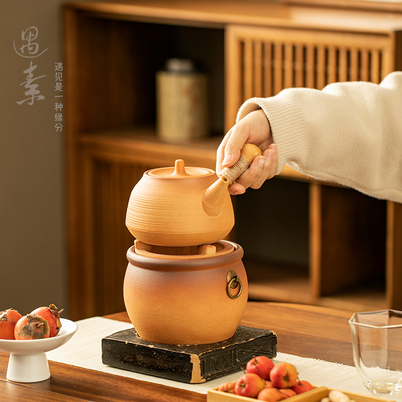 圍爐煮茶粗陶炭爐干燒陶瓷防燙提梁壺家用龍貓小型茶爐溫茶煮茶器