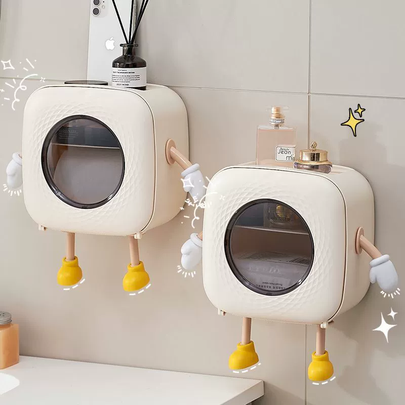 Коробка для салфеток для ванной комнаты, настенная коробка для хранения косметики без перфорации, многофункциональная водонепроницаемая коробка для салфеток