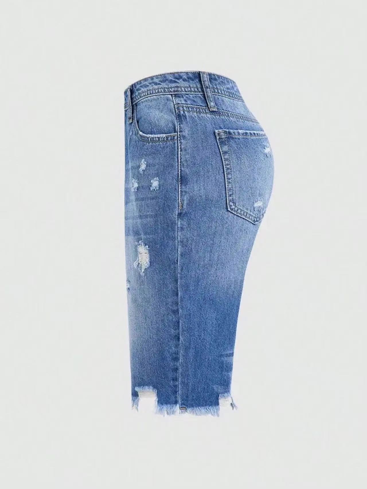 Shorts vaqueros vintage mujer estilo bermuda con bajo deshilachado_voghion.com