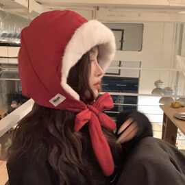 新款羽绒棉帽子女冬季加绒护耳帽绑带骑行保暖防寒滑雪休闲雷锋帽