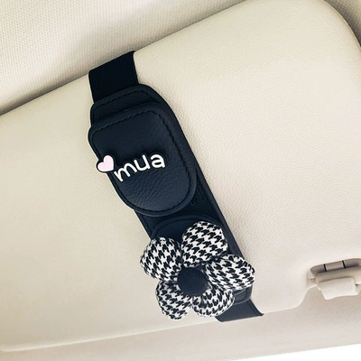 Card and Ticket Holder, Car Glasses Clip/Bill Clip - black-glasses-clip-houndstooth-pattern