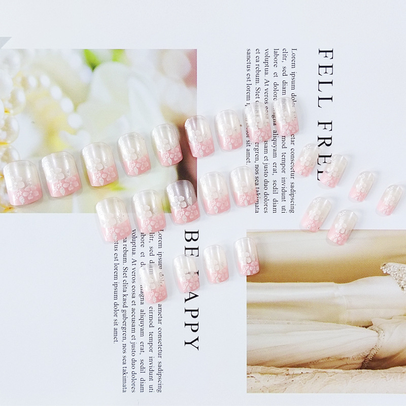 Fresco rosa blanco parche de manicura de moda decoración floral exquisita desgaste de uñas transfronterizas venta caliente dulce ambiente manicura