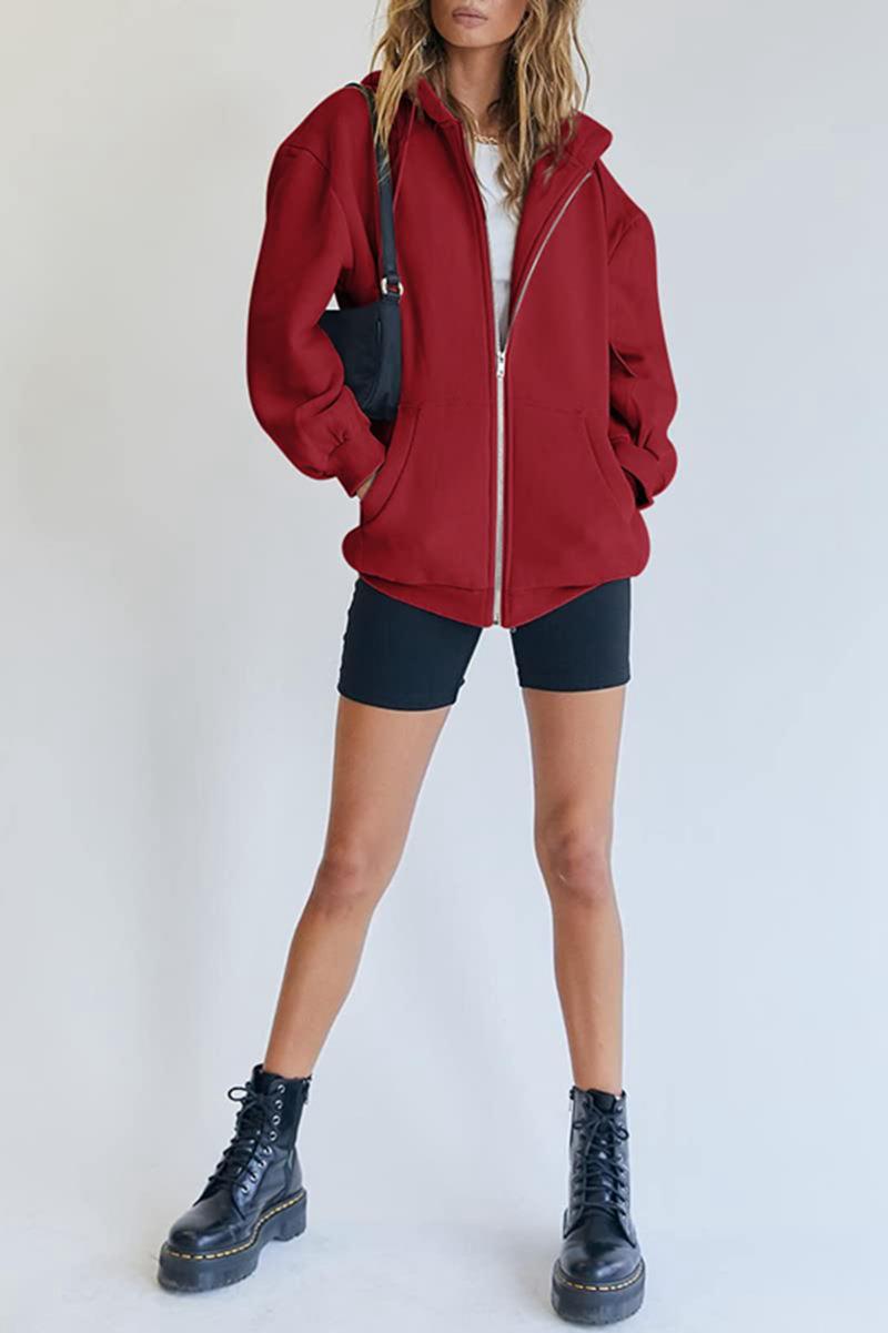 456g Weight Long Sleeve Sleeve Length Zipper Placket Type Regular Sleeve Sleeve Type Polyester Fabric Type Long Top Length Hoodie Tops Type Daily Occasion Hooded Neckline Regular Fit Fit Type Solid Color Pattern Spring, Autumn Season Women's Gender Pocket Design Streetwear Style Women's Streetwear Solid Color Pocket Zipper Hoodie 20