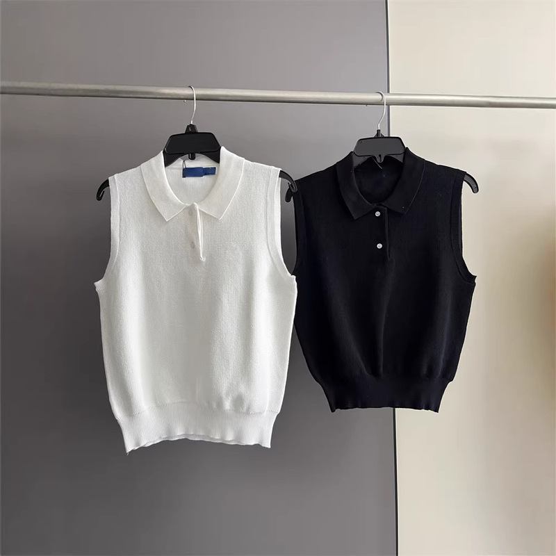 0519 American Style Women's Spring/Summer Embroidered Polo Collar Casual Short Sleeveless Knit Vest