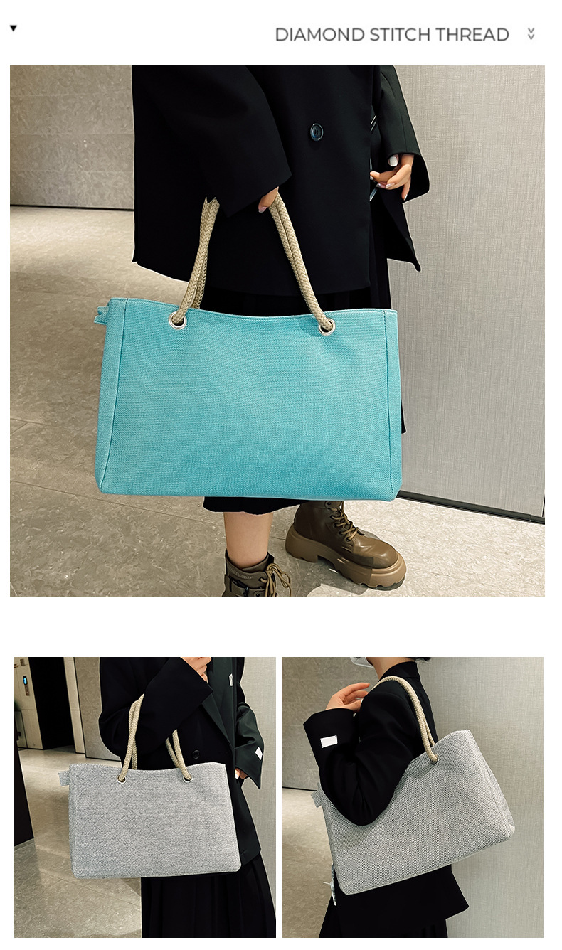 1080g Weight Polyester Lining Material Zipper Closure Type Double Shoulder Straps Strap Type Tote Bag Bags Type Holiday, Travel Occasion Linen Material Solid Color Pattern All Seasons Season Women's Gender Classic Style Style Square Shape Medium Size Women's Medium Linen Solid Color Classic Style Square Zipper Tote Bag 9