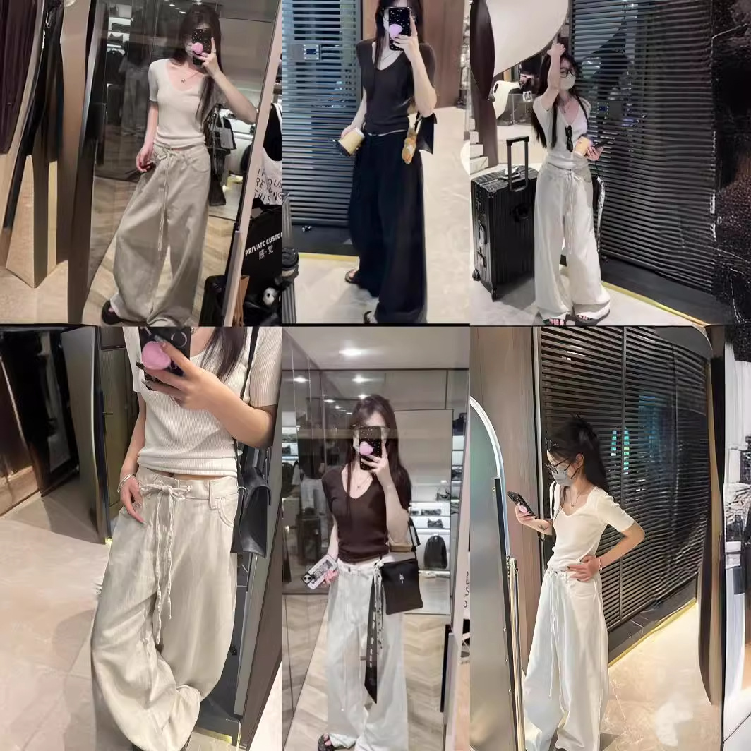 3色松弛棉麻抽绳裤版型值得推敲的 工装裤 纸片人拖地裤