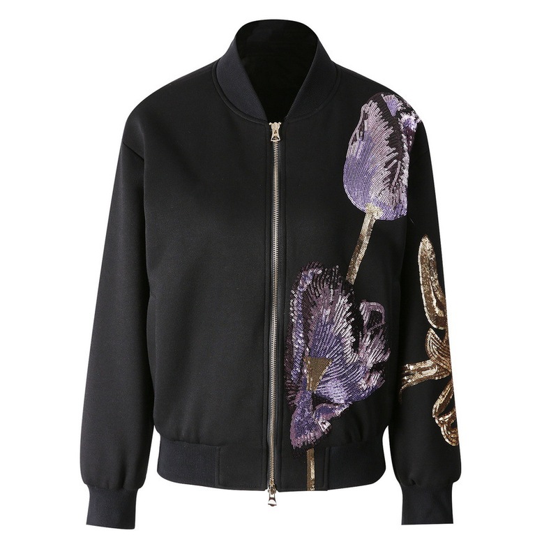 Loose Fit Double-Zip Baseball Jacket, New Spring, Autumn, and Winter Style, Heavy Embroidery, Sequined Short Jacket, Women's Fashion Loose Fit Double-Zip Baseball Jacket, New Spring, Autumn, and Winter Style, Heavy Embroidery, Sequined Short Jacket, Women's Fashion
