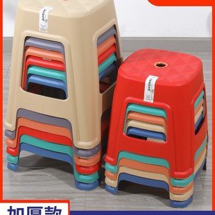 Thickened Bench Plastic Stool for Home Dining Table, Simple Square Stool for Rental Apartments, High Stool, Non-Slip, Durable for Adults, High Round