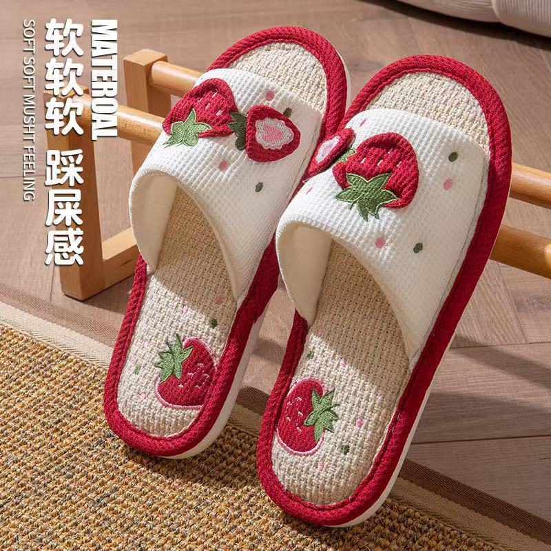 Strawberry Linen Slippers Women's Spring and Autumn Breathable Home Non-Slip Sweat-Absorbing Sweet Soft Bottom Silent Floor Slippers Women's Four Seasons Strawberry Linen Slippers Women's Spring and Autumn Breathable Home Non-Slip Sweat-Absorbing Sweet Soft Bottom Silent Floor Slippers Women's Four Seasons
